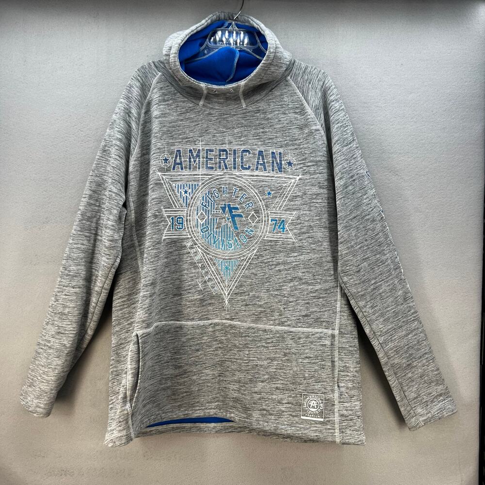American Fighter Premium Hoodie Men's 2XL Grey Blue Graphic Logo Athletic Fit - Picture 1 of 11